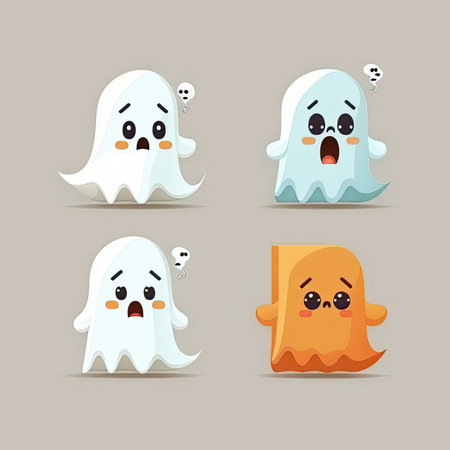 set of cute cartoon ghosts, Made by AI,Artificial intelligenceの素材