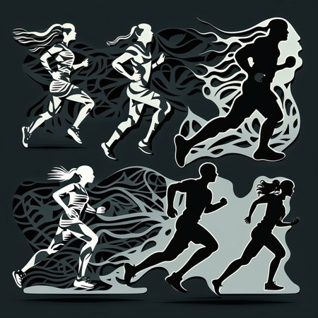 set of running men and women, silhouettes, vector, Made by AI,Artificial intelligenceの素材