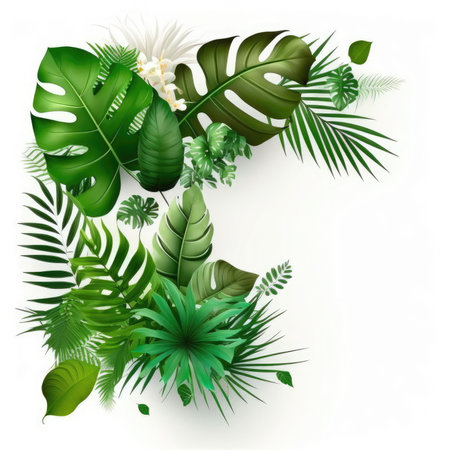 tropical plants floral on white background, green nature, vector illustration, Made by AI,Artificial intelligenceの素材