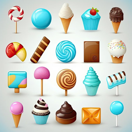 Collection of icon candys, white background, Made by AI,Artificial intelligenceの素材