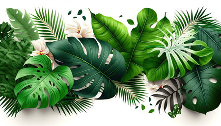 tropical plants floral on white background, green nature, vector illustration, Made by AI,Artificial intelligenceの素材