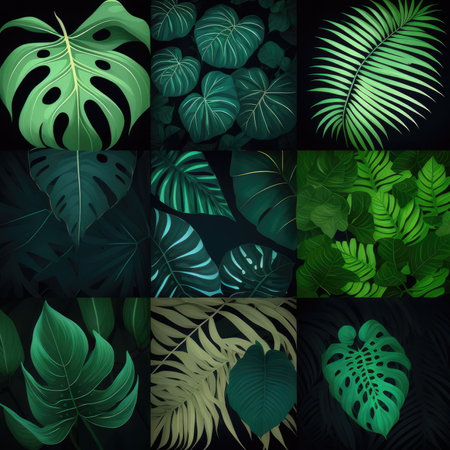 textile repeat pattern of green leaf frameの素材