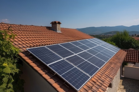 Solar cells on the roof, save the powerの素材