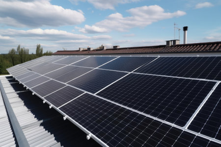 Solar cells on the roof, save the powerの素材