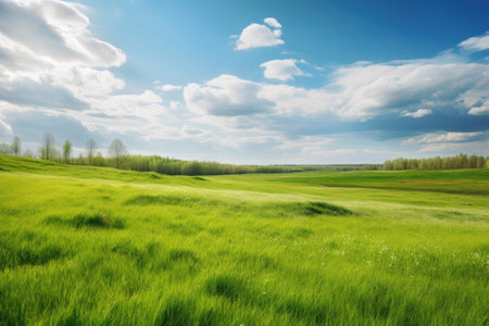 natural landscape with green grass field, spring summer landscapeの素材