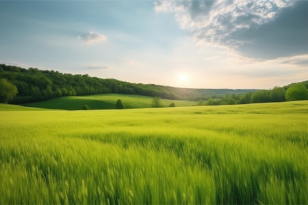 natural landscape with green grass field, spring summer landscapeの素材