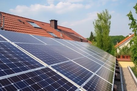 Solar cells on the roof, save the powerの素材