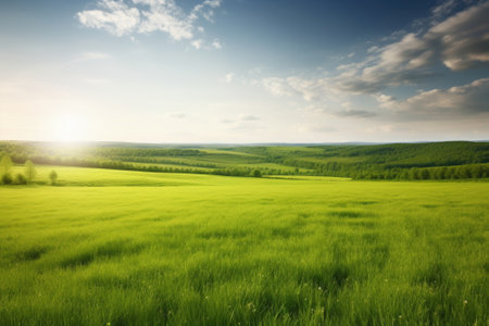 natural landscape with green grass field, spring summer landscapeの素材