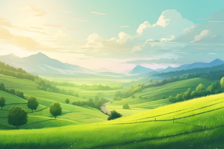 natural landscape with green grass field, spring summer landscapeの素材