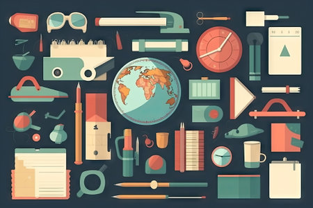 school items and elements learning study, flat design, Back to school conceptの素材