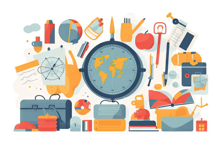 school items and elements learning study, flat design, Back to school conceptの素材