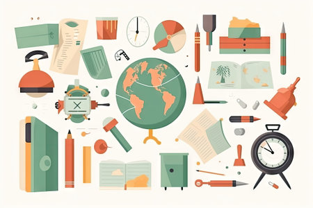 school items and elements learning study, flat design, Back to school conceptの素材