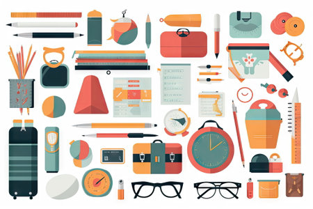 school items and elements learning study, flat design, Back to school conceptの素材
