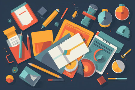 school items and elements learning study, flat design, Back to school conceptの素材