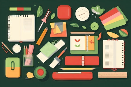 school items and elements learning study, flat design, Back to school conceptの素材