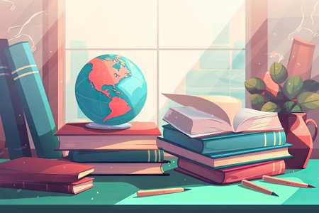 school items and elements learning study, flat design, Back to school conceptの素材