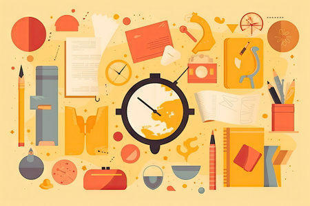 school items and elements learning study, flat design, Back to school conceptの素材