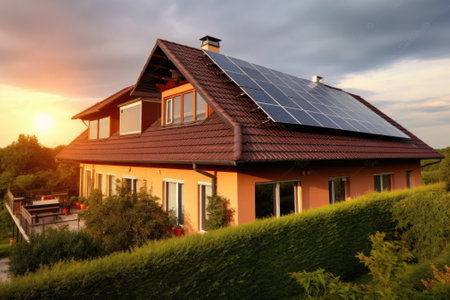 Solar cells on the roof, save the powerの素材