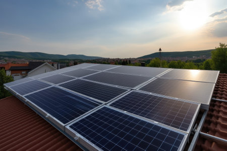 Solar cells on the roof, save the powerの素材
