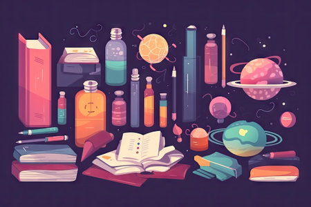 school items and elements learning study, flat design, Back to school conceptの素材