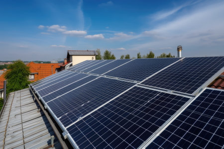 Solar cells on the roof, save the powerの素材