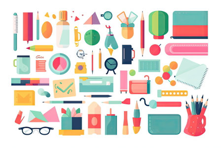 school items and elements learning study, flat design, Back to school conceptの素材