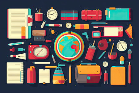 school items and elements learning study, flat design, Back to school conceptの素材