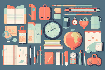 school items and elements learning study, flat design, Back to school conceptの素材
