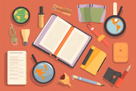 school items and elements learning study, flat design, Back to school conceptの素材