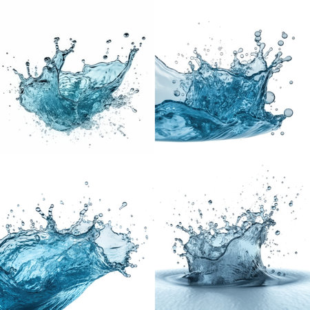 Blue water splashs on white backgroundの素材