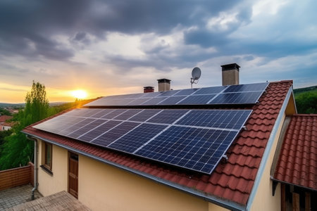 Solar cells on the roof, save the powerの素材