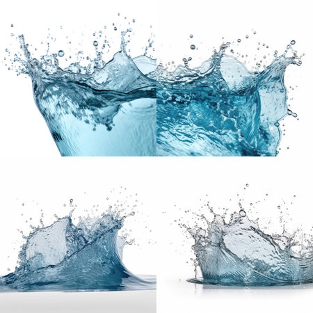 Blue water splashs on white backgroundの素材
