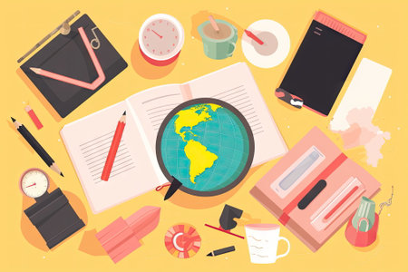 school items and elements learning study, flat design, Back to school conceptの素材