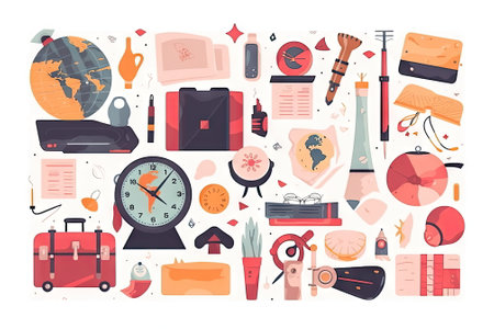 school items and elements learning study, flat design, Back to school conceptの素材