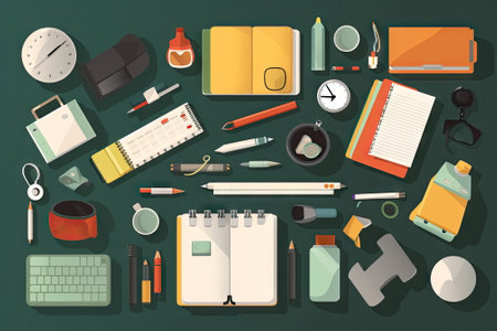 school items and elements learning study, flat design, Back to school conceptの素材