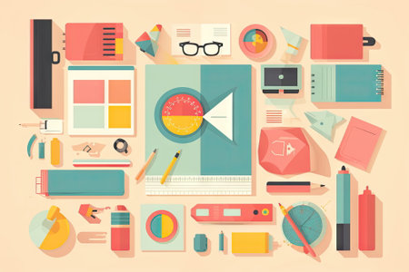 school items and elements learning study, flat design, Back to school conceptの素材