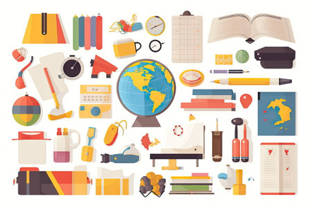 school items and elements learning study, flat design, Back to school conceptの素材