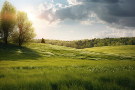 natural landscape with green grass field, spring summer landscapeの素材