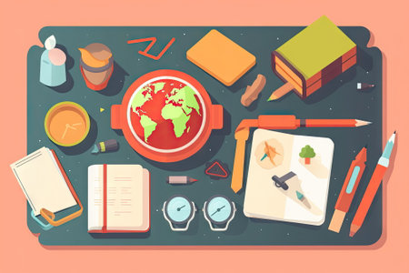 school items and elements learning study, flat design, Back to school conceptの素材
