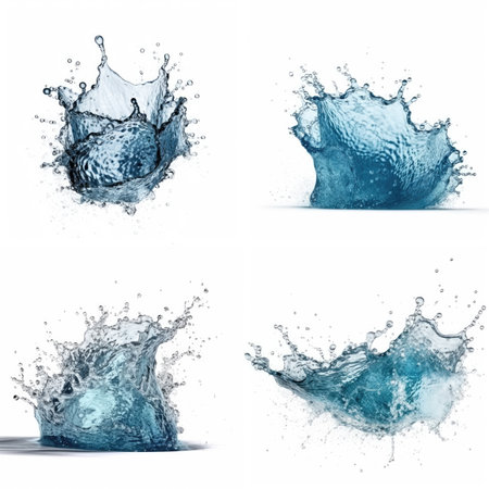 Blue water splashs on white backgroundの素材