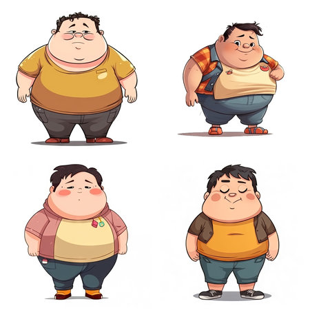 cartoon of fat boy on white backgroundの素材