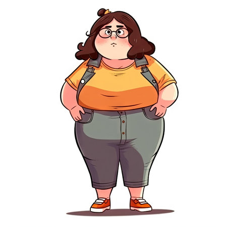cartoon of fat girl on white backgroundの素材