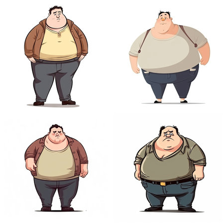 cartoon of fat man on white backgroundの素材