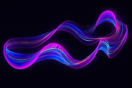 abstract background, colorful neon wavy ribbons, glowing in ultraviolet spectrum lightの素材