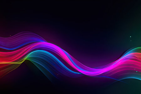 abstract background, colorful neon wavy ribbons, glowing in ultraviolet spectrum lightの素材