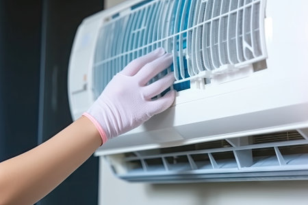 worker checking air conditioner system service, maintainの素材