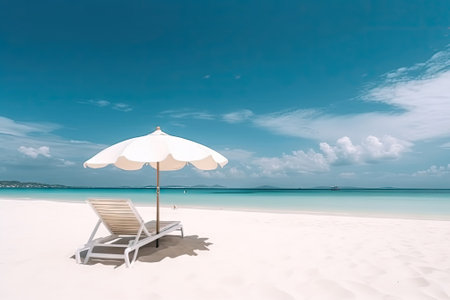 Beautiful beach with white sand, chairs and umbrella, beautiful beach landscapeの素材