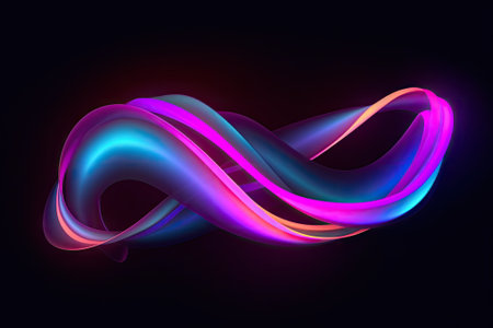 abstract background, colorful neon wavy ribbons, glowing in ultraviolet spectrum lightの素材