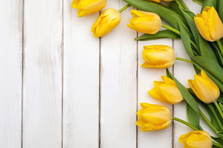 tulips flower with copy space on vintage wooden backgroundの素材