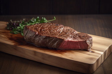 Beef steak on a wooden chopping boardの素材